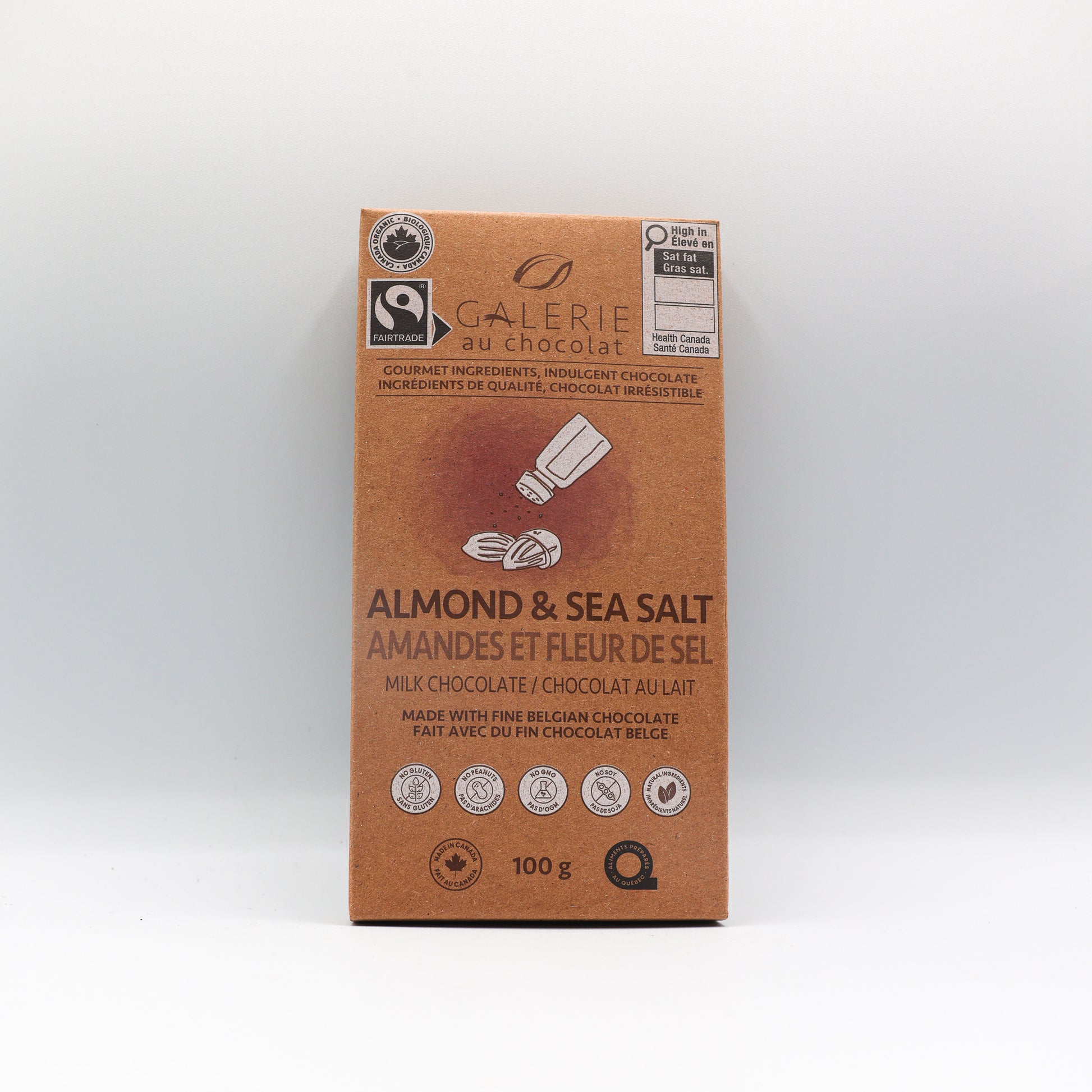 Chocolat bio au lait amandes et de sel de mer